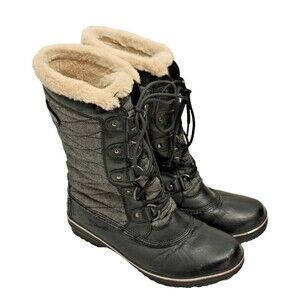 JBU Winter Weather Boots Women's Black Herringbone Sz 10M